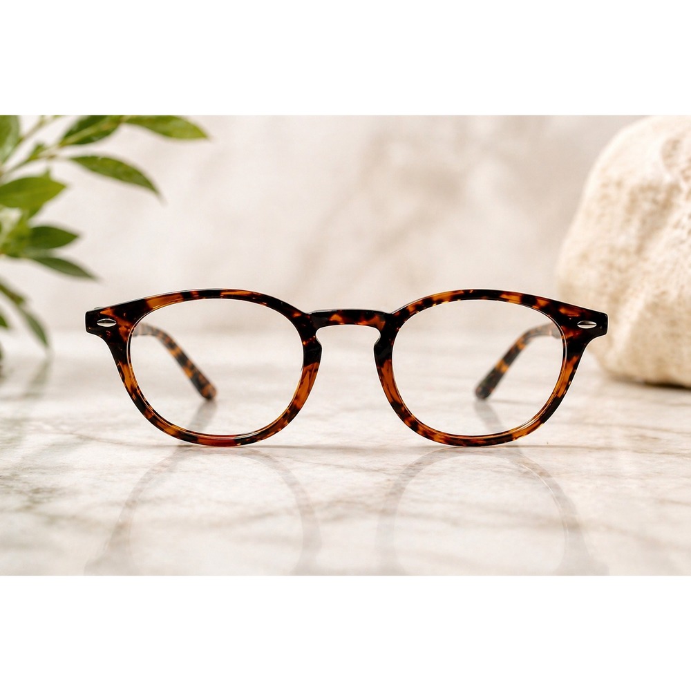 VTG Style Round Panto Eyeglass Frames Translucent Brown Keyhole (FRAMES ONLY)